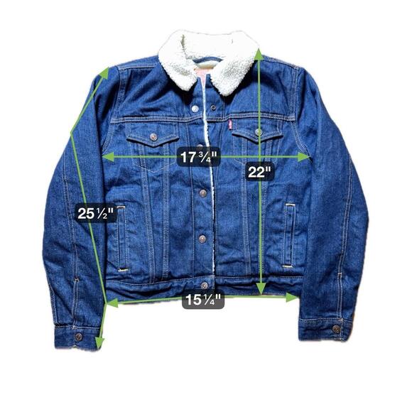 Levi’s Type III Sherpa Lined Trucker Jacket Woman’s Medium Blue Denim Snap Close - Picture 10 of 10